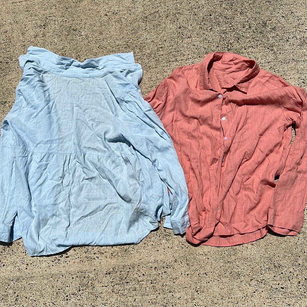 Coral and light blue linen shirts